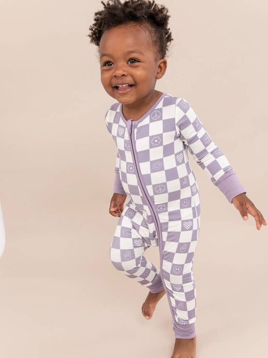 Baby Bamboo Zip Romper - Check It Out -Lavender