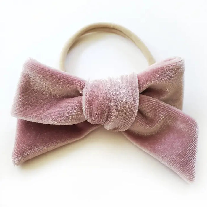 Antique Pink Velvet Modern Hair Bow