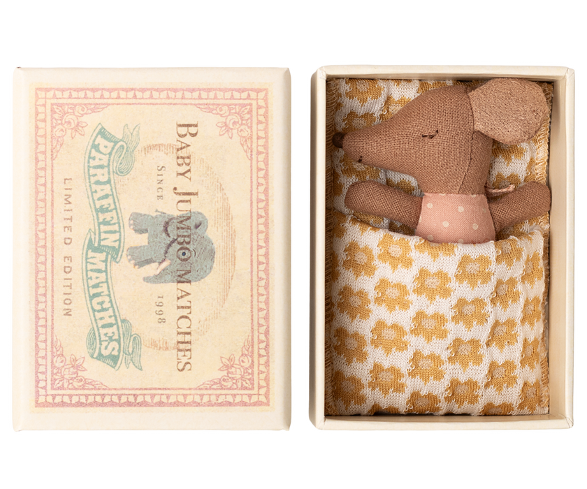 Sleepy Wakey Baby Mouse in Matchbox in Rose