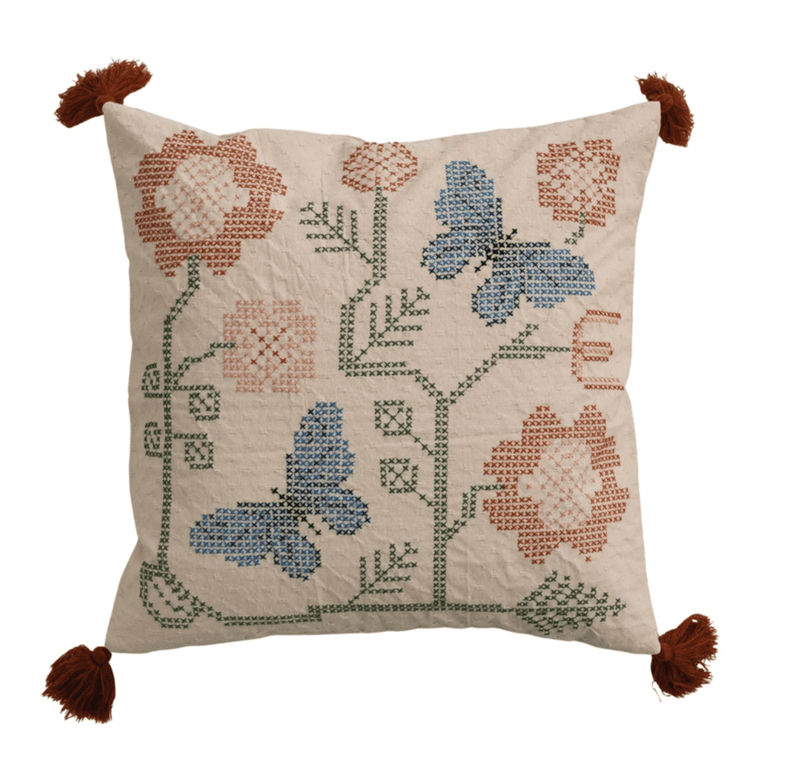 20" Square Cotton Dobby Pillow with Tassels - Needle and Grain