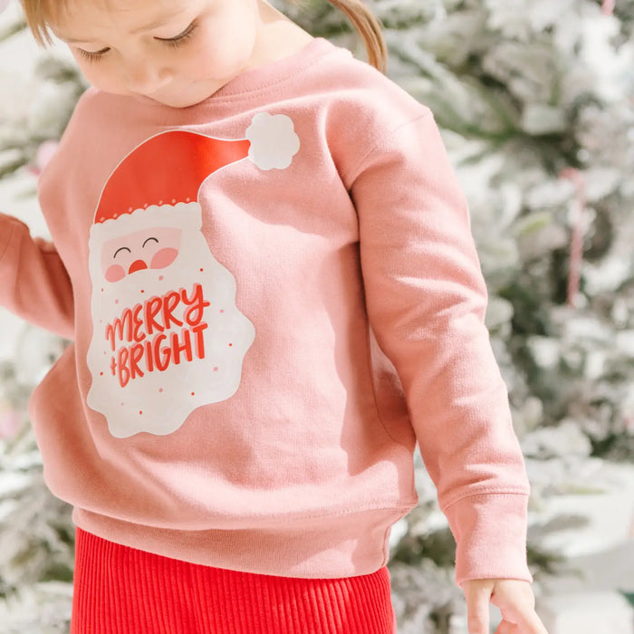 Pink Merry and Bright Santa Toddler Christmas Sweatshirt