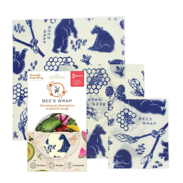 3 Pack Assorted Size Wraps (S, M, L) - Bears + Bees Print