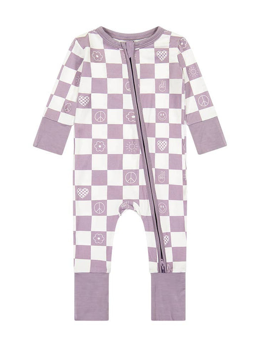 Lavender Check It Out Bamboo Zip Romper