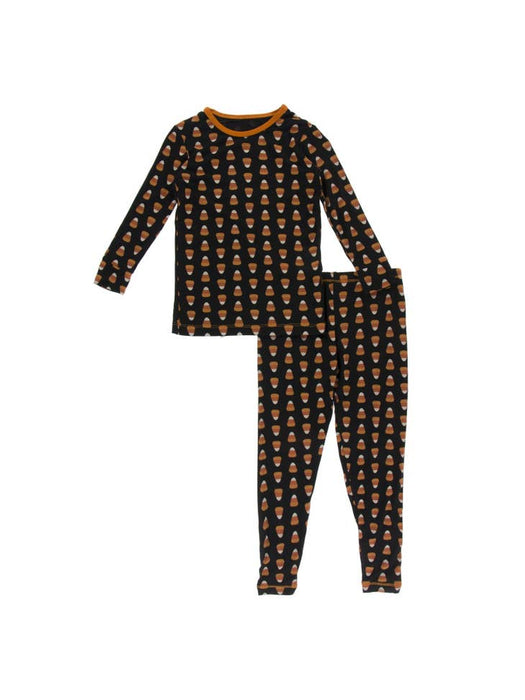 Print Long Sleeve Pajama Set in Midnight Candy Corn