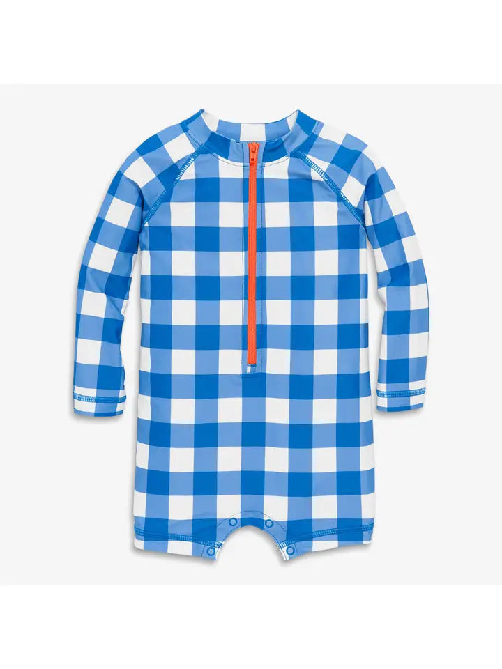 Sky Blue Gingham Rashguard One Piece main image 1