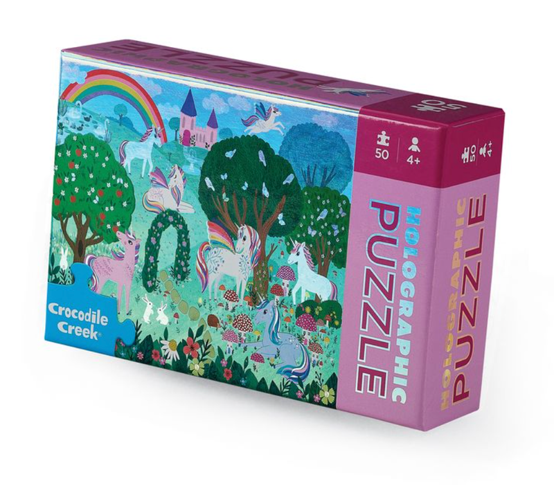 50-Piece Mini Holographic Puzzle - Sparkling Unicorn - Needle and Grain