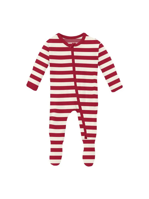 Print Footie with Zipper in Classic Candy Cane Stripe