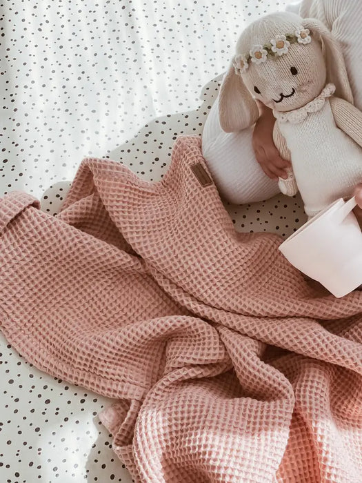 Cotton Baby Waffle Blanket - Dusty Pink