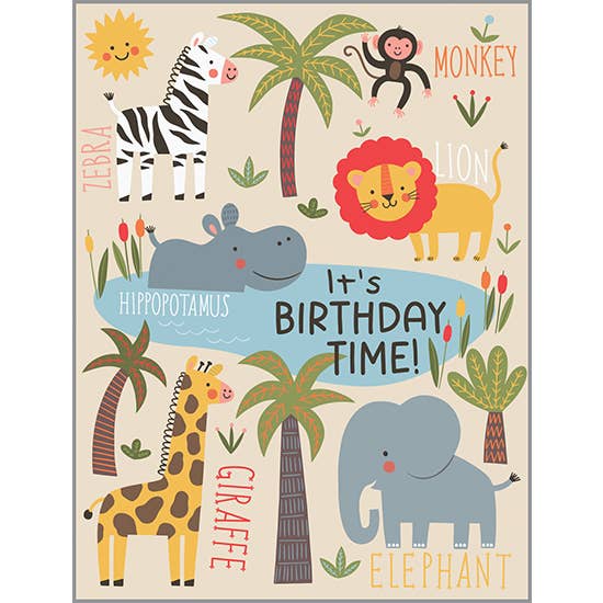 Birthday Greeting Card - Cute Jungle Animals
