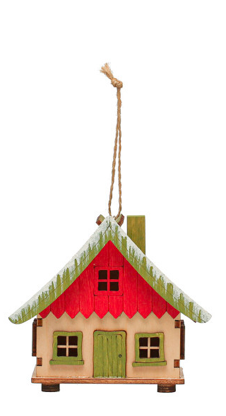 Light-Up Wooden Cabin Ornaments