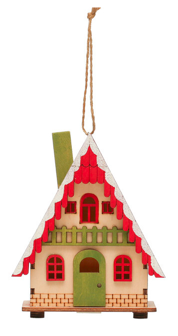 Light-Up Wooden Cabin Ornaments