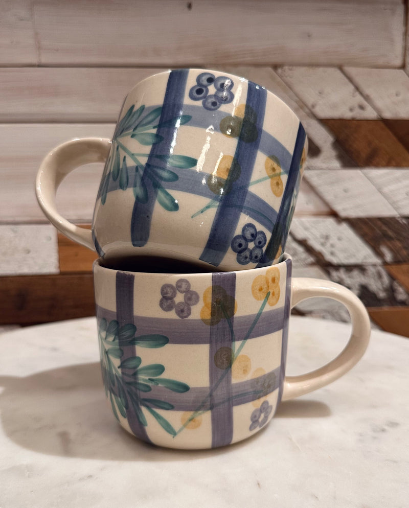 Hand-Painted Floral Stoneware Mug