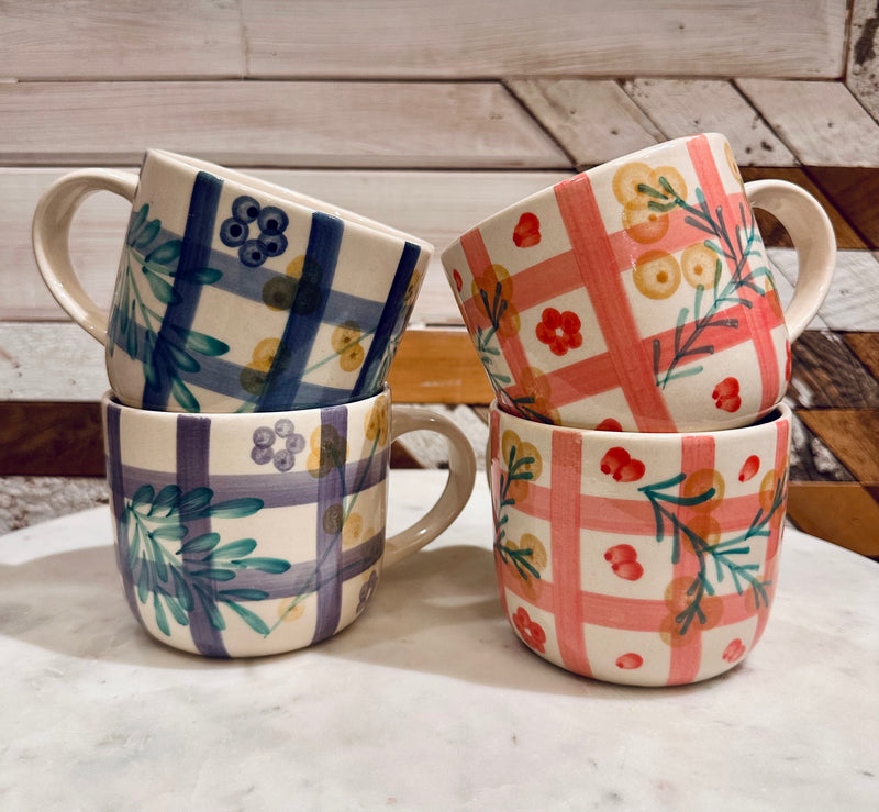 Hand-Painted Floral Stoneware Mug