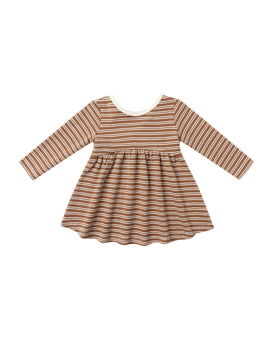 Ribbed Long Sleeve Dress in Cedar Micro Stripe