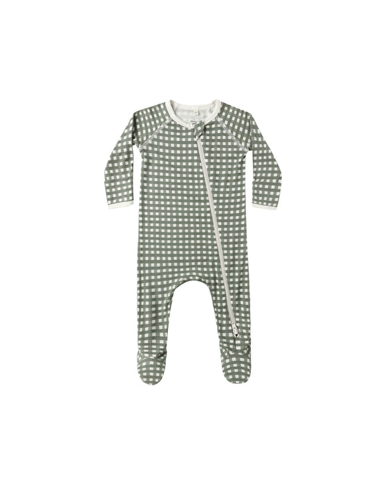 Zip Long Sleeve Sleeper Footie in Forest Check