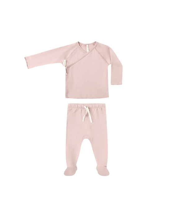 Wrap Top + Footed Pant Set in Rose