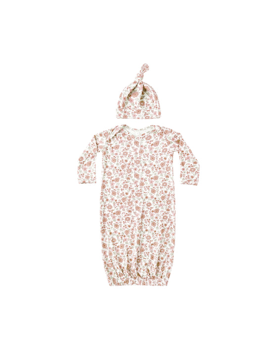 Bamboo Baby Gown + Hat Set in Bloom