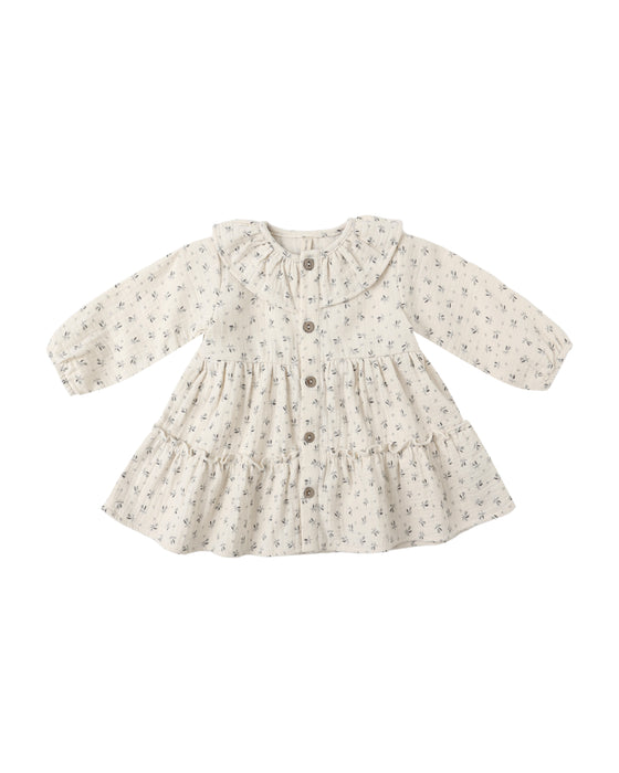 Ruffle Collar Button Dress in Bluebell