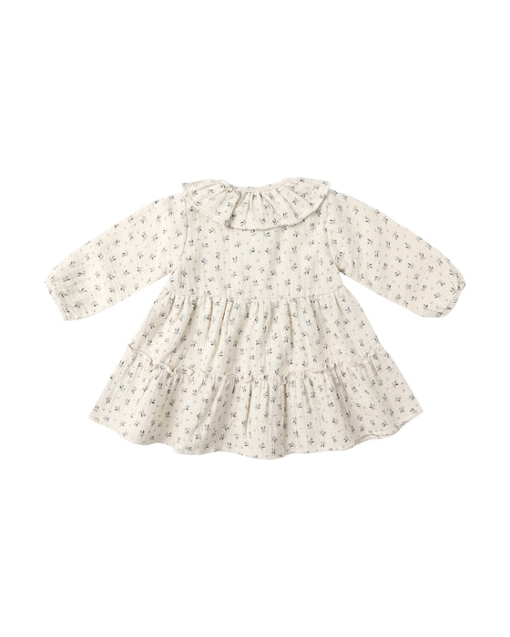 Ruffle Collar Button Dress in Bluebell