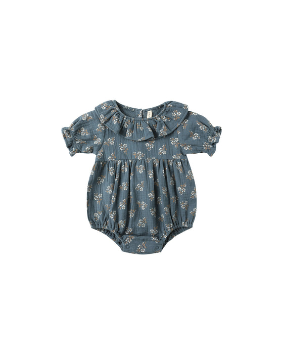 Collared Romper in Blue Floral