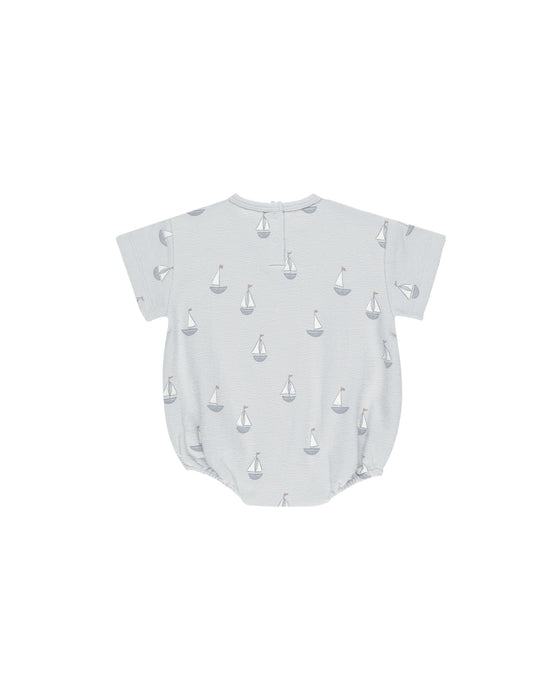 Relaxed Short Sleeve Bubble Romper in Sailboats