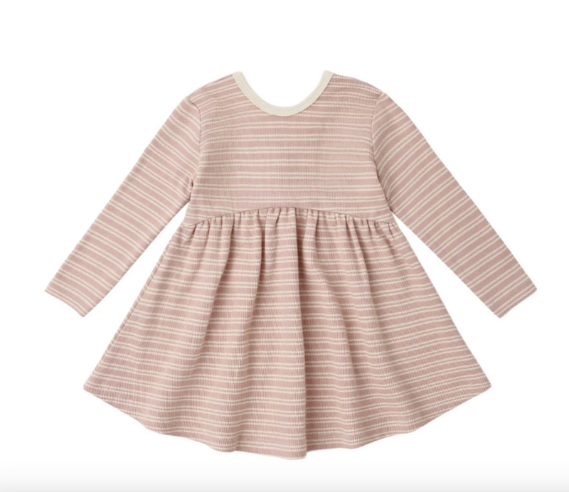 Ribbed Long Sleeve Dress in Dusty Rose Micro Stripe