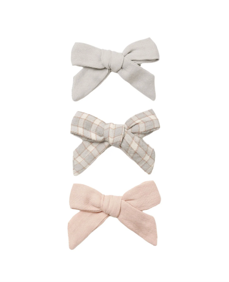 Bow with Clip, Set of 3: Cloud, Blue Gingham, Dusty Rose