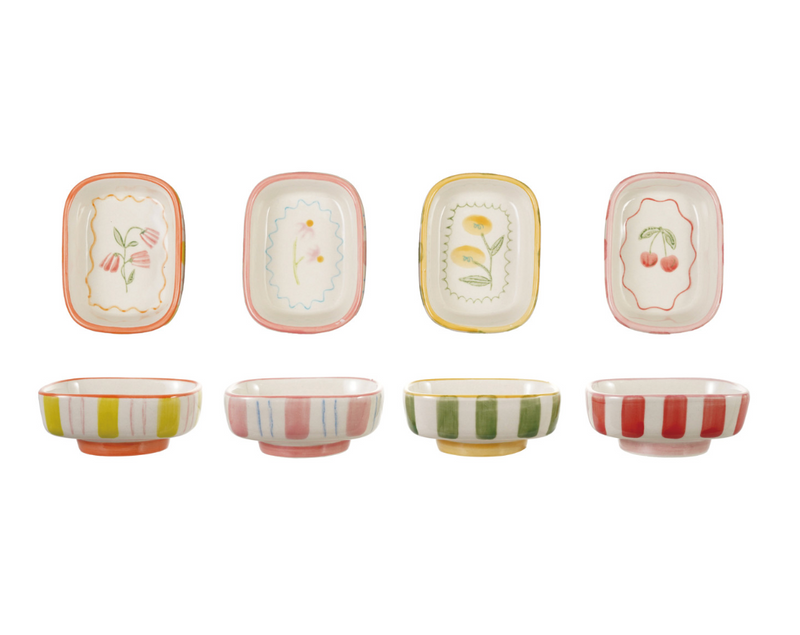 Hand-Painted Stoneware Footed Dish