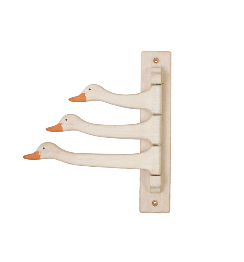 Painted Wooden Goose Head Shaped Swivel Wall Hooks