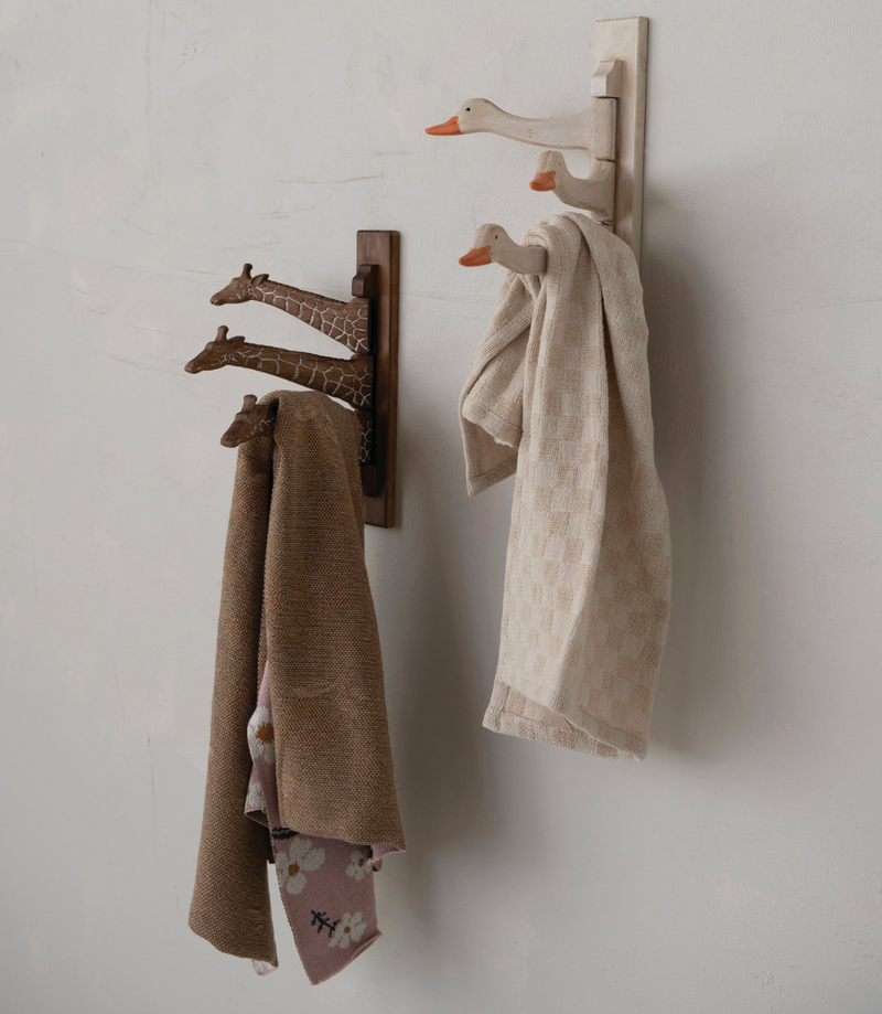 Painted Wooden Goose Head Shaped Swivel Wall Hooks