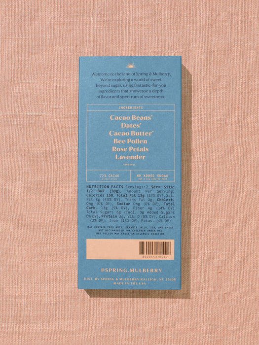 Lavender Rose Date-Sweetened Dark Chocolate