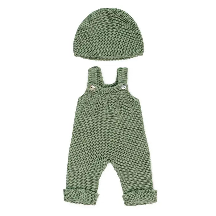 15" Baby Doll Knit Overalls & Beanie Hat