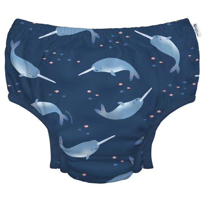 Navy Narwhal Eco Snap Swim Diaper with Gusset