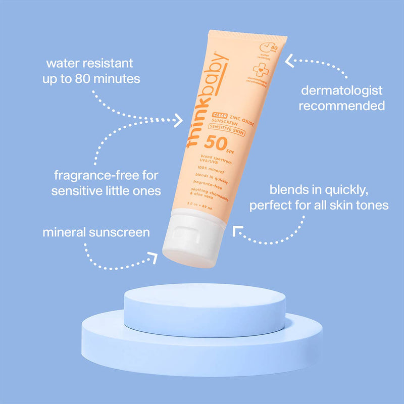 Baby Clear Zinc Sunscreen Sensitive Skin SPF 50, 3 oz - Needle and Grain