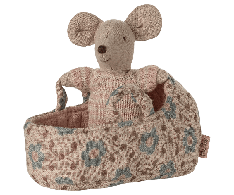 Baby Mouse in Carry Cot - Rose - Needle and Grain