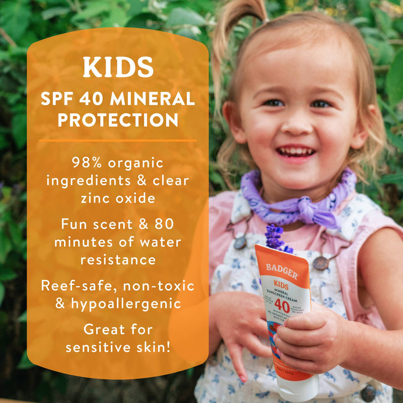 Badger Kids Mineral Sunscreen Cream SPF 40, with Zinc Oxide - Needle and Grain