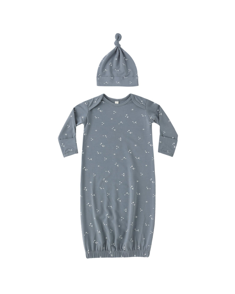 Bamboo Baby Gown + Hat Set in Starlight - Needle and Grain