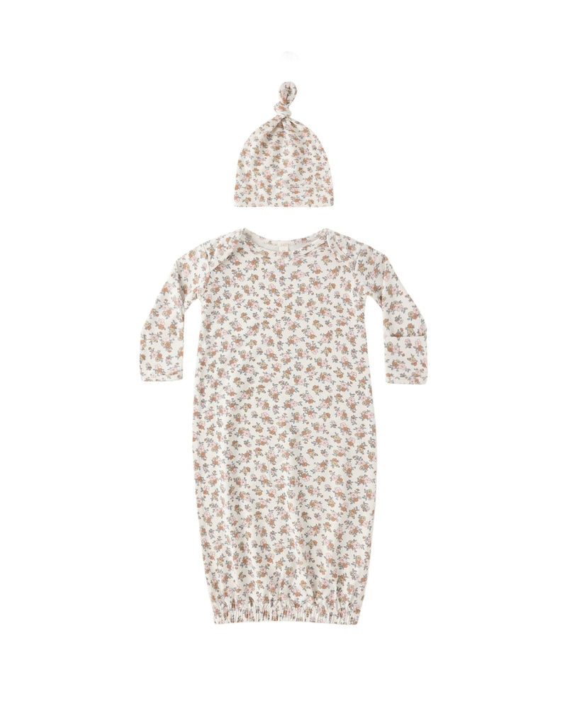 Bamboo Baby Gown + Hat Set in Wildflower - Needle and Grain