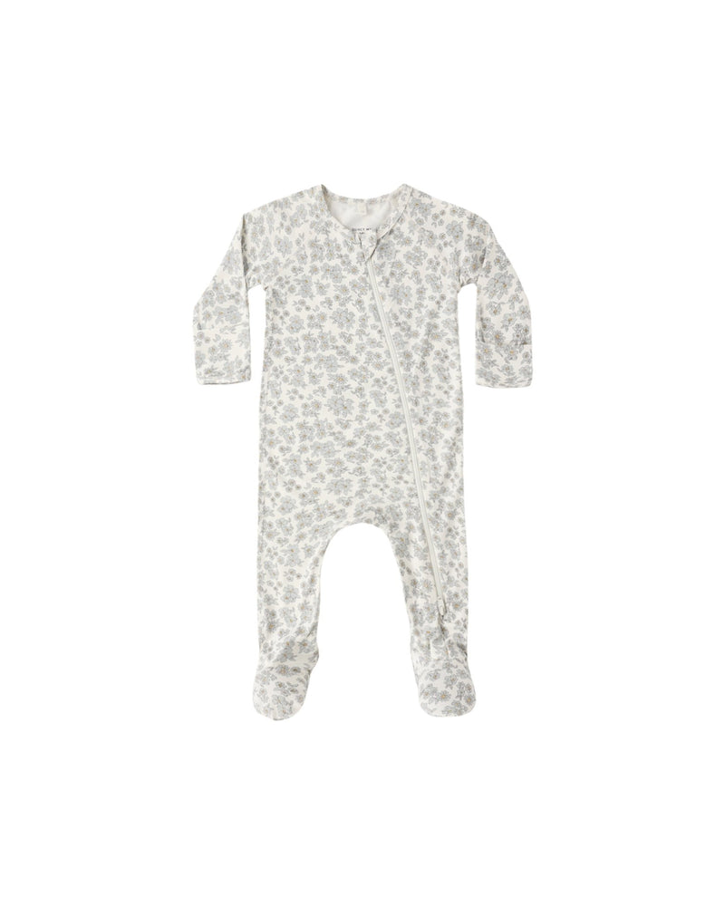 Bamboo Zip Footie in Blue Floral - Needle and Grain