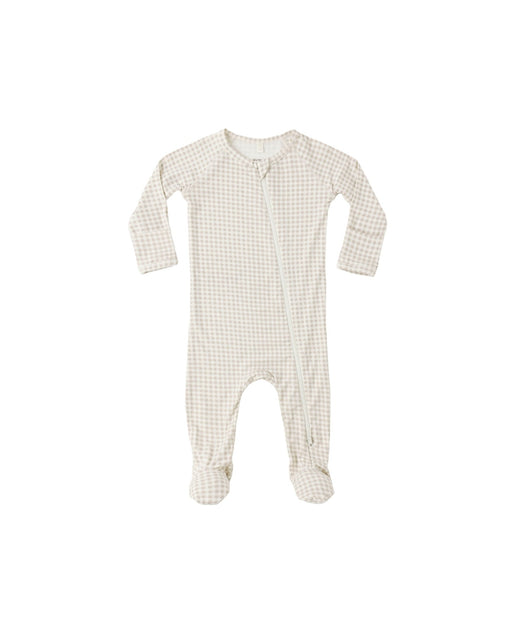 Bamboo Zip Footie in Oat Gingham - Needle and Grain