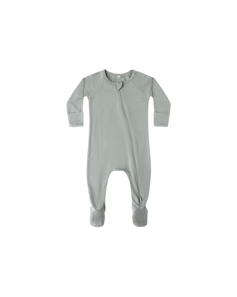 Bamboo Zip Footie in Steel Blue - Needle and Grain
