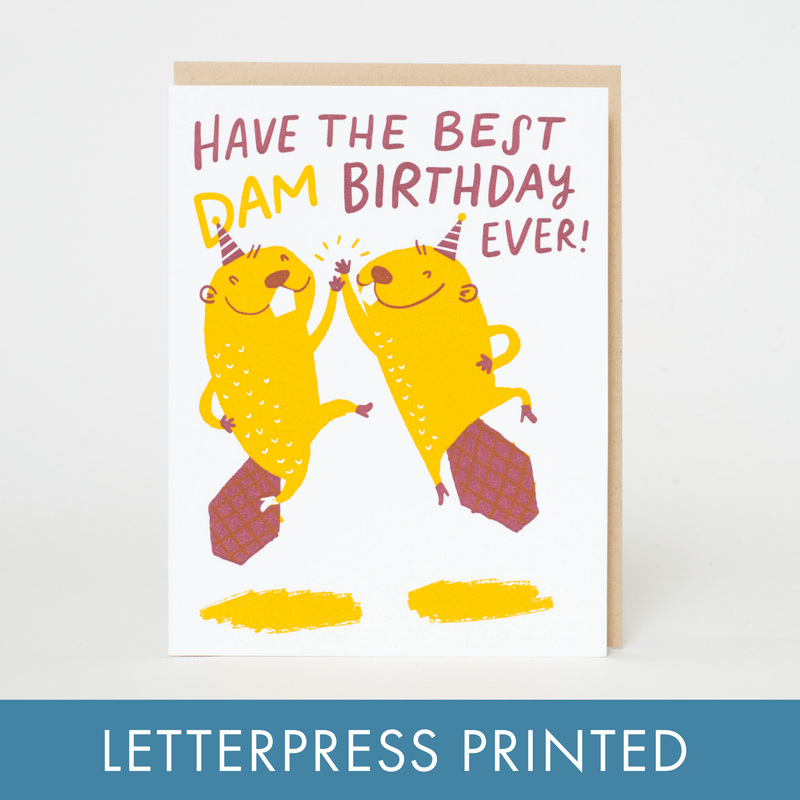 Birthday Beavers Punny Letterpress Greeting Card - Needle and Grain