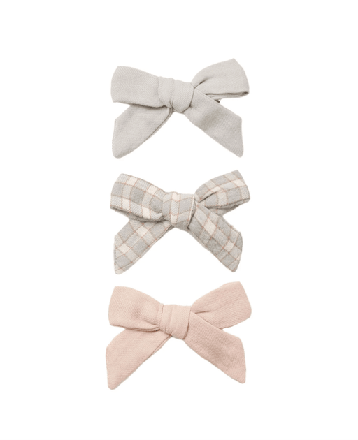 Bow with Clip, Set of 3: Cloud, Blue Gingham, Dusty Rose - Needle and Grain