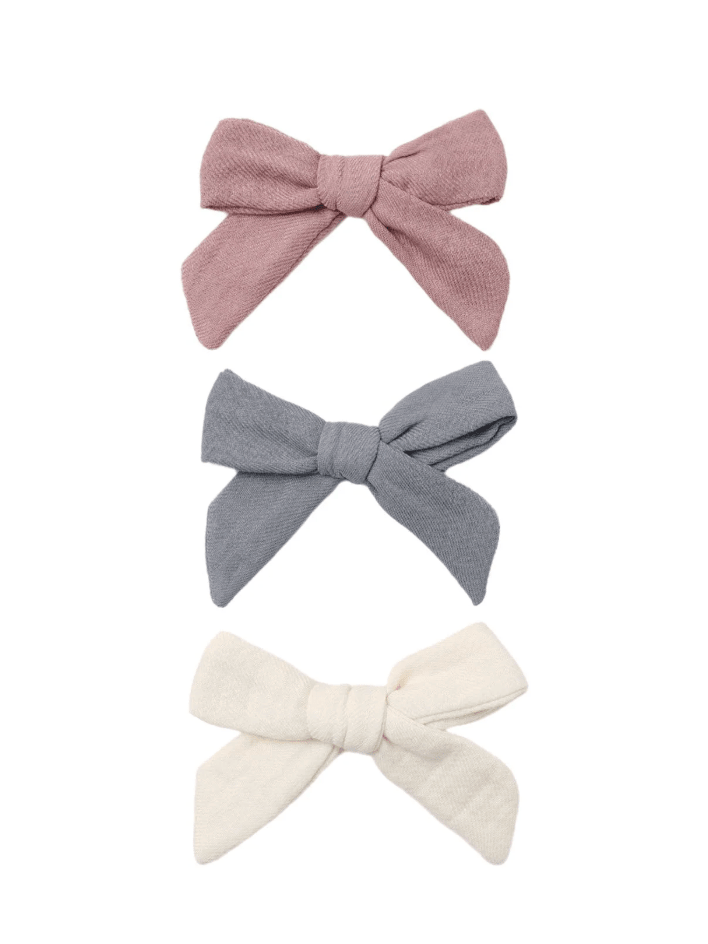 Bow with Clip, Set of 3: Mulberry, Slate, Natural - Needle and Grain