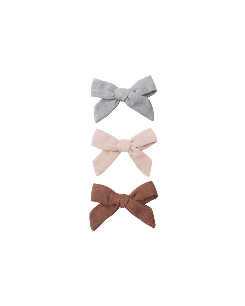 Bow with Clip, Set of 3, Sky, Blush, and Poppy - Needle and Grain