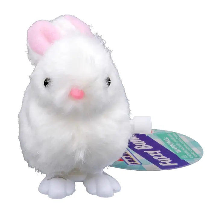 Farm Fresh White Fuzzy Bunny Wind Up Toy