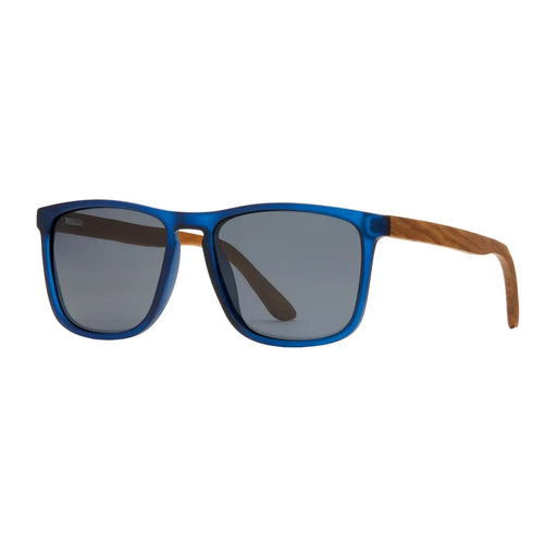 Cail - Matte Navy Blue / Walnut - Wood / Smoke Polarized Sunglasses - Needle and Grain