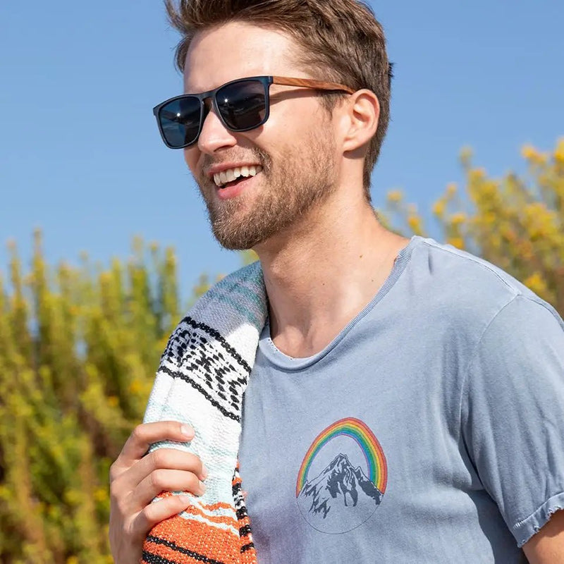 Cail - Matte Navy Blue / Walnut - Wood / Smoke Polarized Sunglasses - Needle and Grain