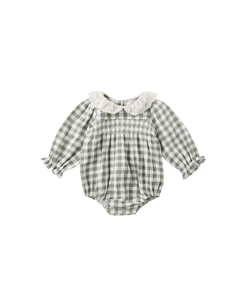 Callie Romper in Forest Check - Needle and Grain