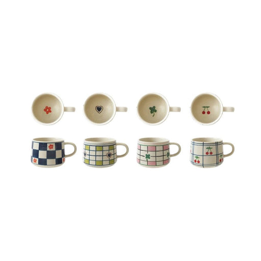 Checkered Hand - Painted Stonewear Mugs - Needle and Grain